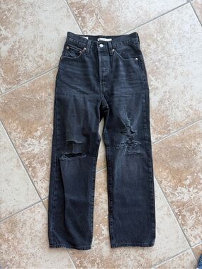 Levi Black Distressed High-Rise Straight Jeans